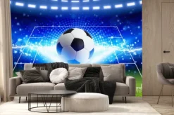 Fototapeta: Piłka w piorunach na tle stadionu