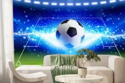 Fototapeta: Piłka w piorunach na tle stadionu