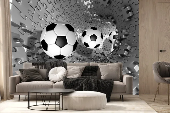 Fototapeta: Piłki nożne w tunelu 3d