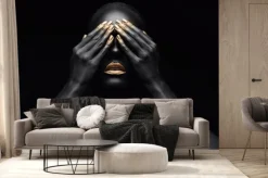 Fototapeta: Piękna dziewczyna ze złotym makijażem