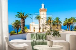 Fototapeta: Piękna latarnia morska cap spartel blisko miasta tanger i gibraltaru,