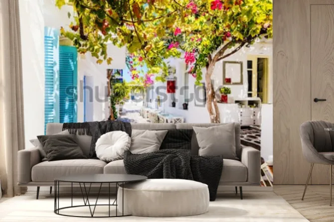 Fototapeta: Piękna ulica na paros wyspie, grecja