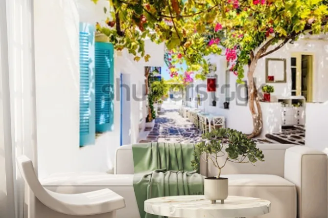 Fototapeta: Piękna ulica na paros wyspie, grecja