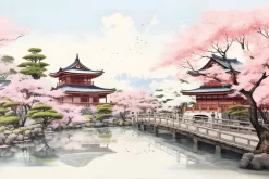 Fototapeta: Piękny japoński krajobraz z kwitnącą wiśnią