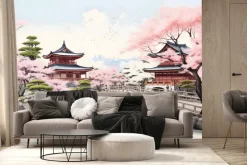 Fototapeta: Piękny japoński krajobraz z kwitnącą wiśnią