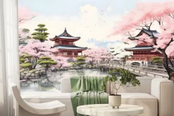 Fototapeta: Piękny japoński krajobraz z kwitnącą wiśnią