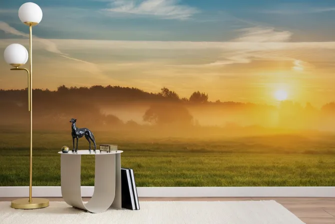 Fototapeta: Piękny letni wschód słońca nad polami