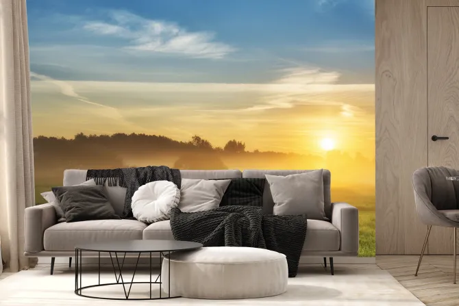 Fototapeta: Piękny letni wschód słońca nad polami