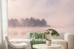 Fototapeta: Piękny mglisty poranek. mgła nad jesieni jeziorem przy wschodu