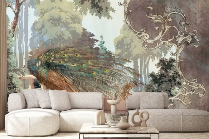 Fototapeta: Piękny paw wśród liści w stylu vintage