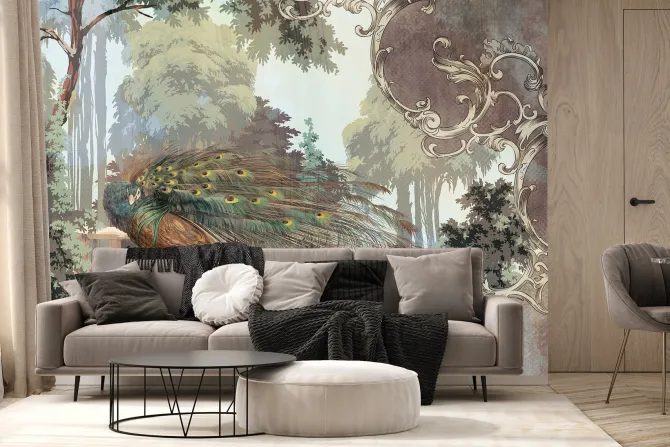 Fototapeta: Piękny paw wśród liści w stylu vintage