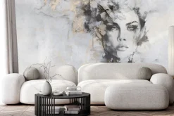 Fototapeta: Piękny portret kobiety na betonie z elementami złota