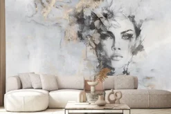 Fototapeta: Piękny portret kobiety na betonie z elementami złota