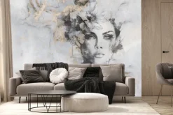 Fototapeta: Piękny portret kobiety na betonie z elementami złota