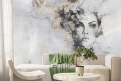 Fototapeta: Piękny portret kobiety na betonie z elementami złota