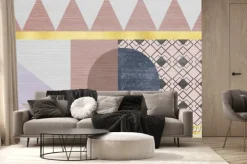 Fototapeta: Pink and purple geometric patterns, gold line carpet