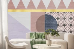 Fototapeta: Pink and purple geometric patterns, gold line carpet