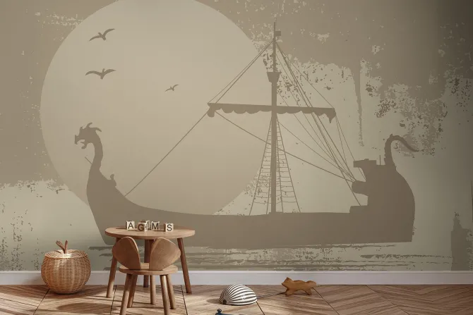 Fototapeta: Piracki statek na morzu na tle księżyca