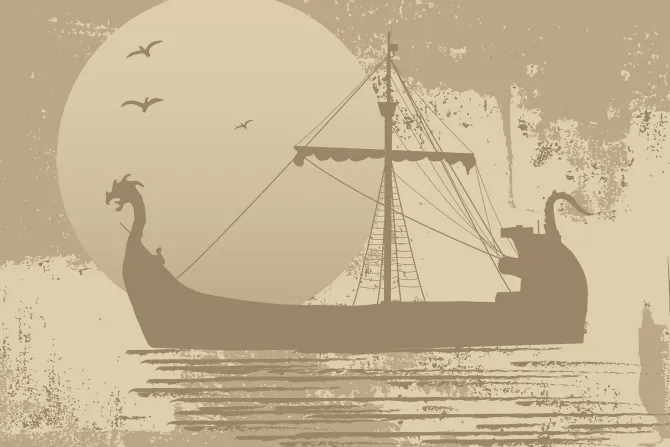 Fototapeta: Piracki statek na morzu na tle księżyca