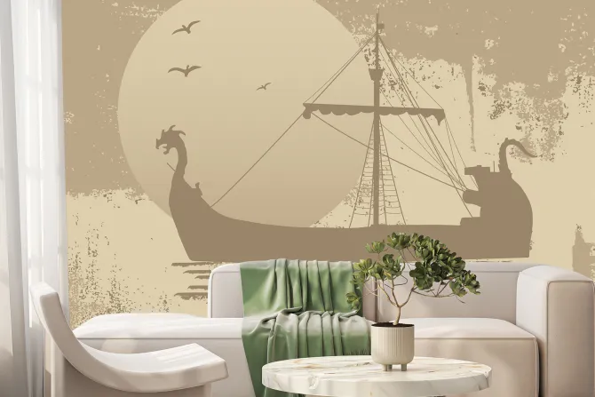 Fototapeta: Piracki statek na morzu na tle księżyca