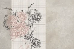 Fototapeta: Piwonie i róże na tle kratki