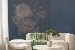 Fototapeta: Piwonie i róże na tle kratki