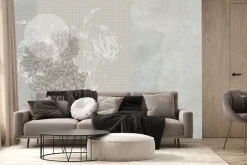 Fototapeta: Piwonie i róże na tle kratki