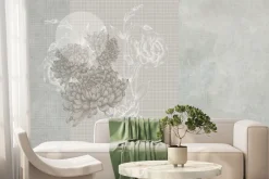 Fototapeta: Piwonie i róże na tle kratki