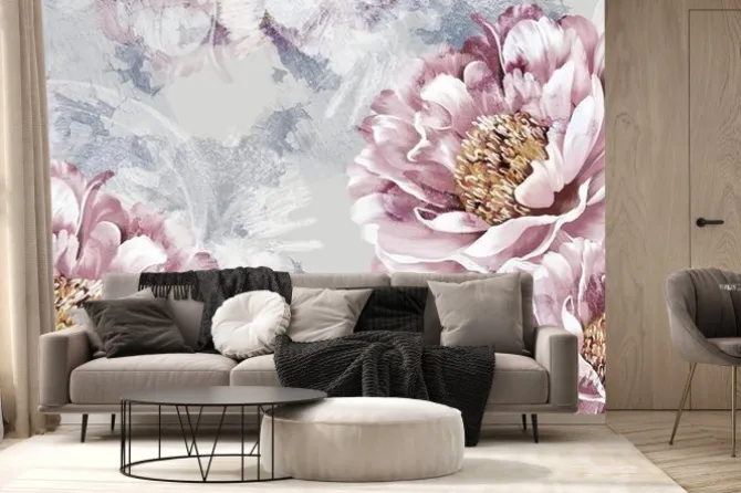 Fototapeta: Piwonie malowane różowe kwiaty