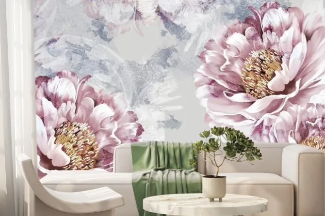 Fototapeta: Piwonie malowane różowe kwiaty
