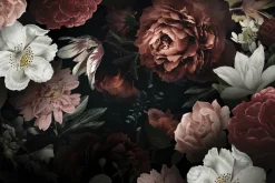 Fototapeta: Piwonie róże i inne kwiaty na czarnym tle