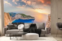 Fototapeta: Plaża navagio z wraku przed zachodem słońca na wyspie zakynthos