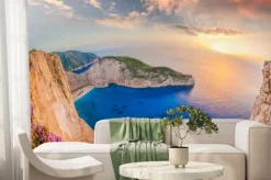 Fototapeta: Plaża navagio z wraku przed zachodem słońca na wyspie zakynthos