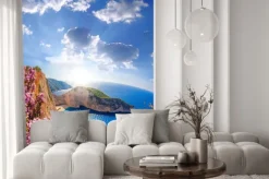 Fototapeta: Plaża navagio z morskiej i kwiatów przed zachodem słońca, wyspy