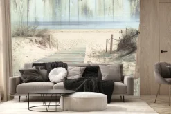 Fototapeta: Plaża z pomostem w imitacji drewnianych desek