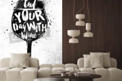 Fototapeta: Plakat kieliszek wina napis zakończyć dzień z wina rysunek czarną