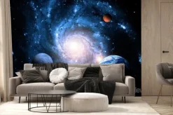 Fototapeta: Planety i biała mgławica w kosmosie