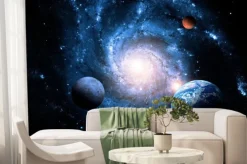 Fototapeta: Planety i biała mgławica w kosmosie