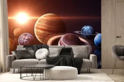 Fototapeta: Planety układu słonecznego i słońce w tle