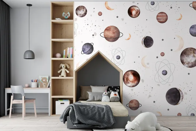 Fototapeta: Planety z księżycami i gwiazdami