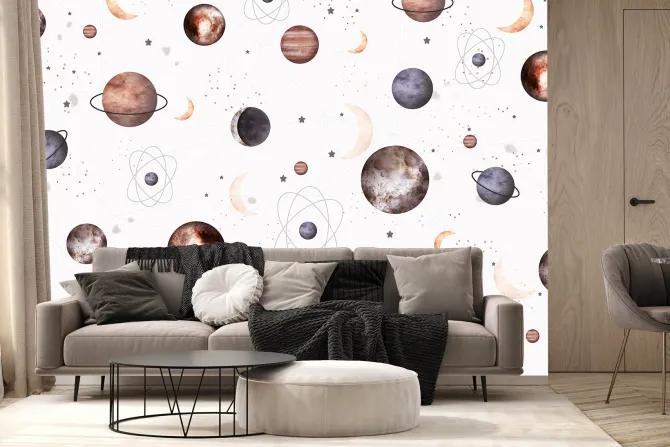Fototapeta: Planety z księżycami i gwiazdami
