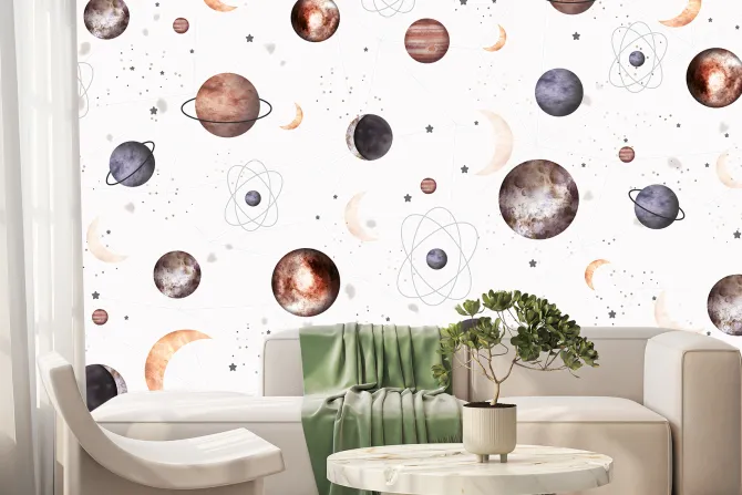 Fototapeta: Planety z księżycami i gwiazdami