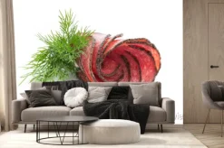 Fototapeta: Plasterki kiełbasy na białym tle wycięcia.