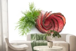 Fototapeta: Plasterki kiełbasy na białym tle wycięcia.