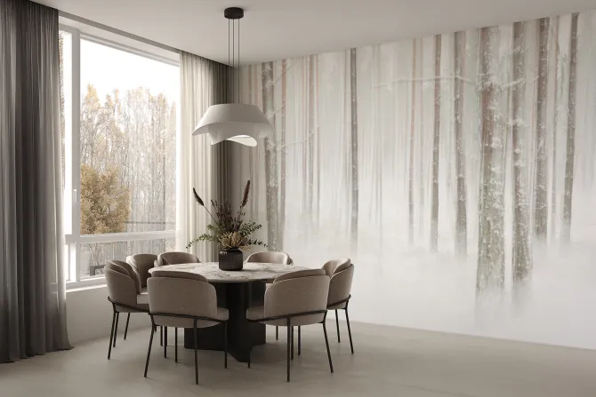 Fototapeta: Pnie drzew w gęstym białym śniegu