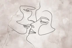 Fototapeta: Pocałunek zakochanych w stylu line art z delikatnym akwarelowym