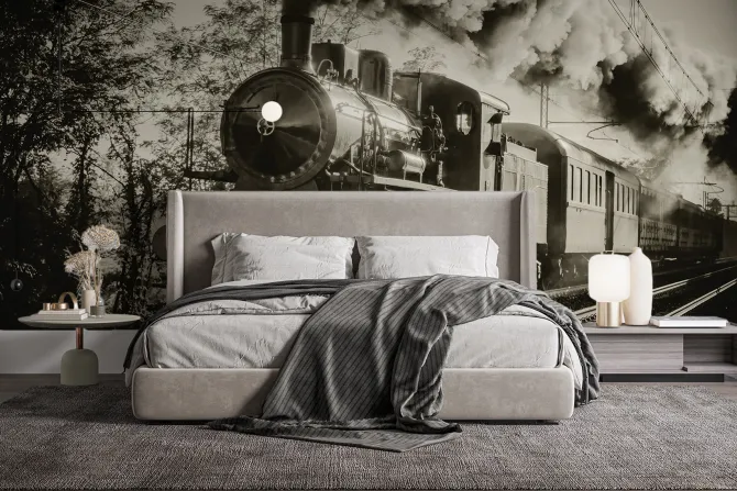 Fototapeta: Pociąg jadący po torach w stylu vintage