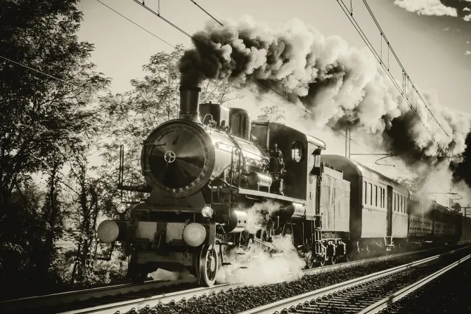 Fototapeta: Pociąg jadący po torach w stylu vintage