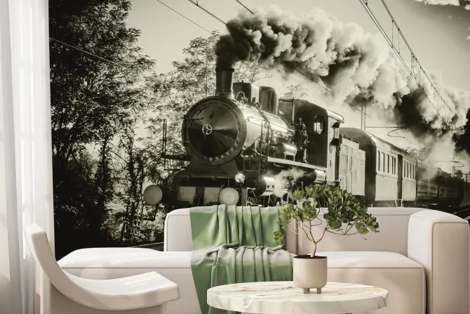 Fototapeta: Pociąg jadący po torach w stylu vintage