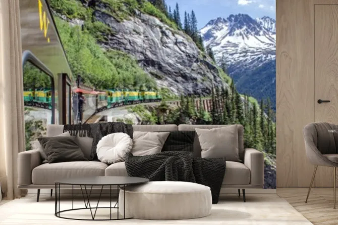 Fototapeta: Pociąg na stromym zboczu alaski